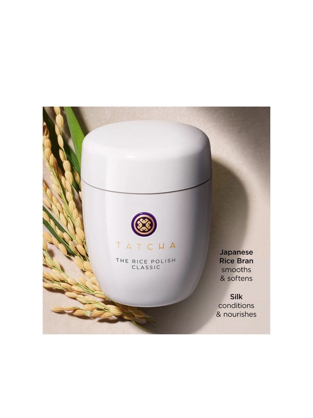 Tatcha Rice Polish Classic - White with Gold & Purple Accents